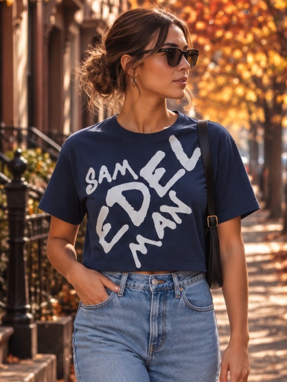 Sam Edelman Navy Tee with White Graphic Logo
